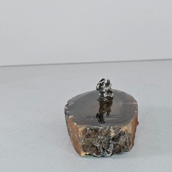 Agate Slice With Tiny Pewter Billy Goat Figurine - Picture 4 of 8